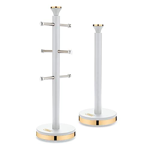 Image of Tower Cavaletto Mug Tree and Towel Pole Set with Anti-Slip Base, White and Champagne Gold
