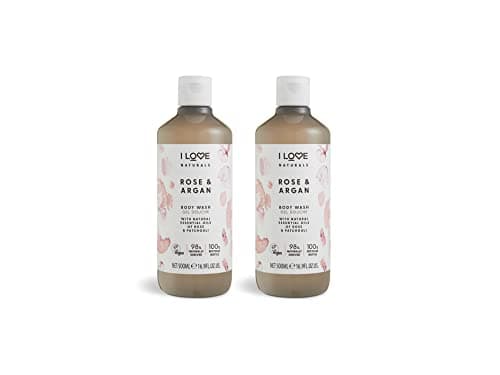 Image of I Love Naturals Rose & Argan Body Wash with Natural Oils of Rose & Patchouli – Essential Oil-Infused Moisturising Shower Gel for Soft, Smooth Skin – Vegan & Cruelty-Free 2 x 500ml