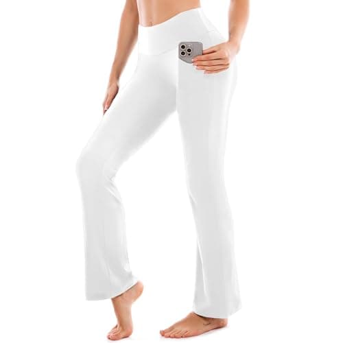 Image of SINOPHANT Yoga Pants for Women Flared Leggings High Waisted Bootcut Trousers Womens Gym Wide Leg Workout Stretchy White M 30inch