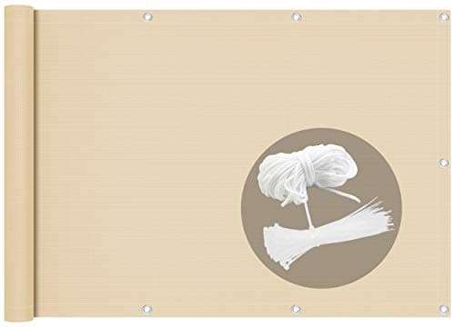 Image of VOUNOT® Balcony Privacy Screen, 90x500cm, HDPE Balcony Cover, Wind and UV Protection, Weatherproof, Beige