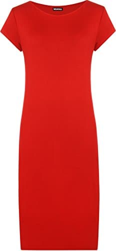 Image of WearAll Womens Plus Size Plain Short Sleeve Stretch Ladies Jersey Midi Dress - Red - 20/22
