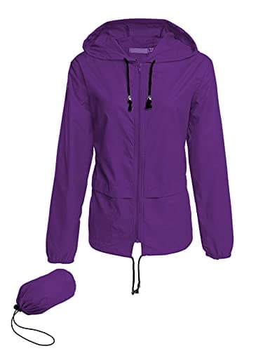 Image of Lomon Lightweight Rain Jacket Waterproof Raincoat Ladies Summer Packable Running Pack Fold Away Hooded Long Sleeve for Women Purple S