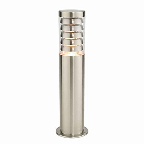 Image of Outdoor 450mm Floor Bollard Post Brushed Stainless Steel IP44 Decking/Patio/Garden Lantern Light Warm White