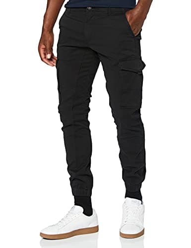 Image of JACK & JONES Men's JJMarco Cargo Jogger Sweatpants Cuffed Track Bottom Slim fit Black 32W / 32L