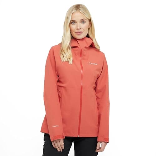 Image of Berghaus Women's Boreen Stretch Waterproof Jacket, Lightweight, Breathable, 2-Layer Hydroshell, PFC-Free DWR, Packable (UK, Numeric, 14, Regular, Regular, Orange)
