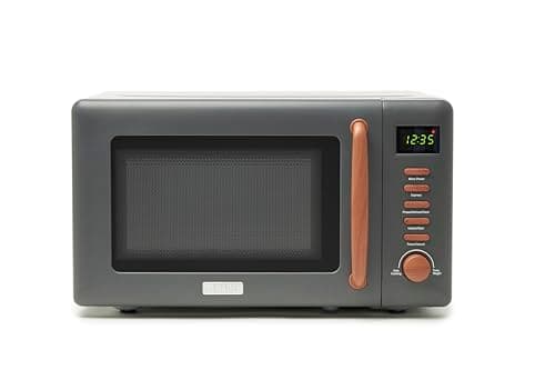Image of Dorchester Grey Microwave Oven – 800w, 5 Power Levels, Express, Auto Cook, Defrost Functions - Compact Microwave with 27cm Turntable - Child Safety Lock - Easy To Use - Easy To Clean Painted Interior