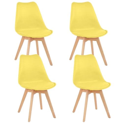 Image of JupiterJX Dining Chairs Set Of 4 with Cushioned Pad Seat & Solid Beech Wood Legs Accent Chairs for Living Room Bedroom Occasional Chair for Dressing Table Yellow