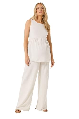 Image of Long Tall Sally - LTS Tall Maternity Wide Leg Linen Trousers - Women's Cream