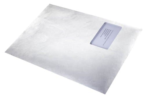 Image of Tyvek Pocket Envelopes with Window Strong Lightweight C4 H324xW229mm White Ref 555057 [Pack of 100]
