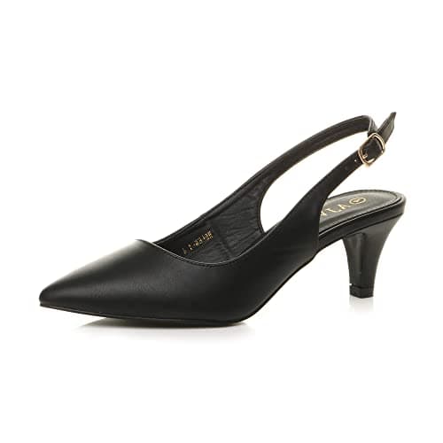 Image of AJVANI Womens Ladies Low Heel 50s Slingback Buckle Pointed Open Back Shoes Size 7 40 Black Matte
