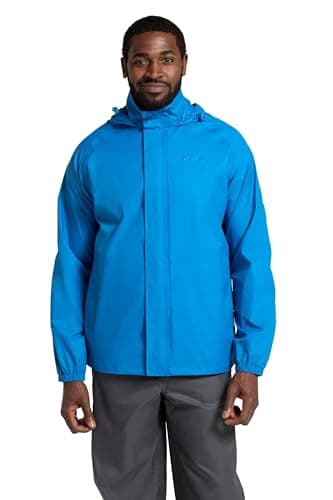Image of Mountain Warehouse Pakka Mens Waterproof Packable Jacket - IsoDry, Lightweight & Breathable Raincoat with Taped Seams & Packaway Bag - Spring Summer & Travel Bright Blue L
