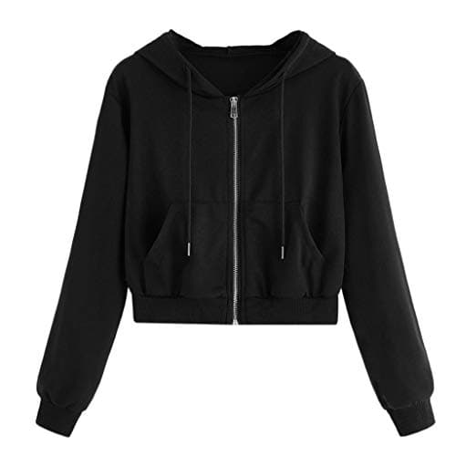 Image of OVARA Womens Cropped Hoodie Zip Up Long Sleeve Hooded Sweatshirt Plus Size Crop Sports Jacket Ladies Casual Lightweight Zipped Hoodies with Pockets