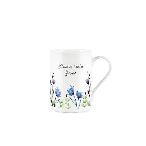 Image of Friend Gift Mug - Blooming Lovely White Floral Bone China Tea Coffee Present Gift Mug