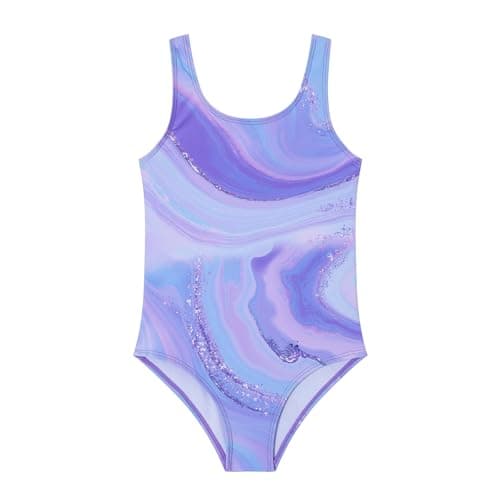 Image of Ewbob Girls One Piece Swimsuit Quick Dry Swimwear Swimming Costume Beach Bathing Suit for Kids(C3-005)-Purple-11-12Y