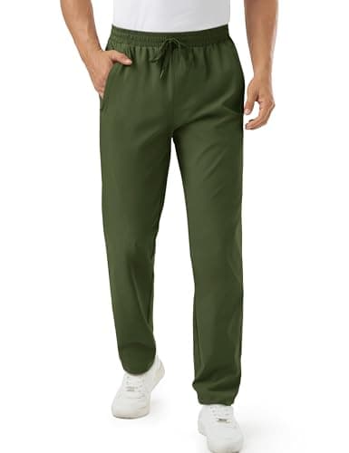 Image of TACVASEN Men's Lightweight Trousers Quick Dry Running Hiking Gym Joggers Summer Travel Pants with Pockets Green XL