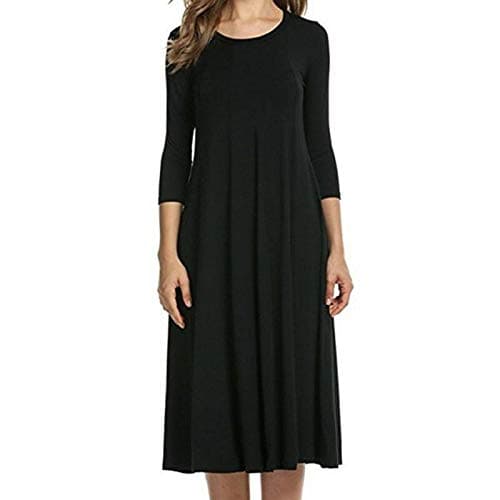 Image of Colop Womens Ladies Plain Jersey Swing Dress Casual Long Sleeve Midi Dress Skater UK Size (Black, 12-14)