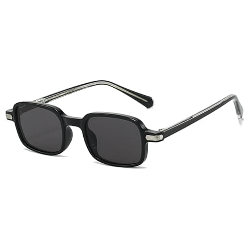 Image of Long Keeper Small Rectangle Sunglasses for Women Men 90s Retro Square Sunglasses Trendy Vintage Rectangular Sun Glasses UV400 Protection (Black Black)
