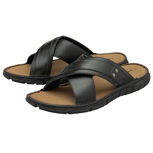 Image of DUNLOP Mens Leather Sandals Open Toe Straps - Black - UK 7