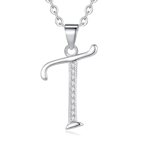 Image of VIKI LYNN Initial Pendant T 925 Sterling Silver Letter Necklace with Cubic Zirconia Personalised Gifts for Women Ladies