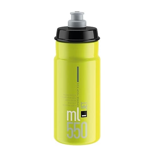 Image of ELITE Jet Eco Water Bottle Yellow Fluo Black Logo – Sustainable Cycling Bottle with Eco-Design Technology – Lightweight & BPA-Free – 550ml – For Road Bike, MTB & Gravel Cycling