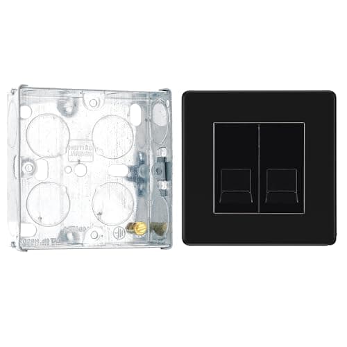 Image of BG Screwless Matt Black Double Master Telephone Socket with 25mm Steel Back Box