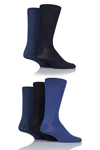 Image of SockShop Men's Patterned Bright Colourful Natural Bamboo Socks Various Designs for Everyday Wear Size 7-11 Pack of 5 Blues 7-11