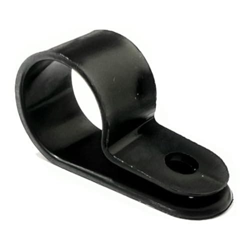 Image of JLB Plastics UK - Black Plastic R Type P Clip Clamp for Conduit, Cable, Hose, Pipe. Screw Mount (Pack of 25, Size: 4.8mm)