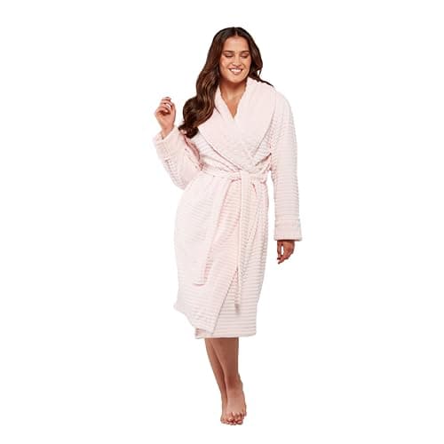 Image of Wysteria Lane Supersoft Ribbed Dressing Gown Robe in Pink L/XL (UK18-20, EU 46-48)