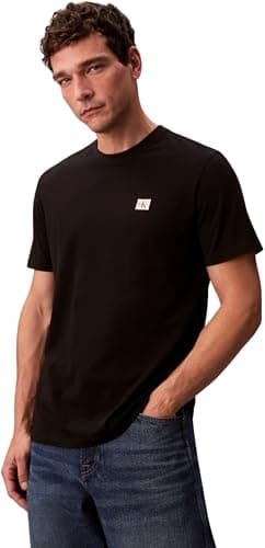 Image of Calvin Klein Men's Short Sleeve Badge Classic Cotton Jersey T-Shirt, Black (Black), XL