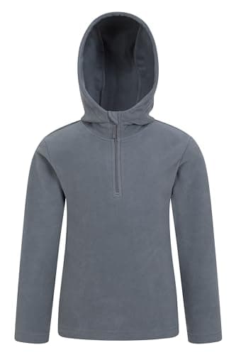 Image of Mountain Warehouse Camber Kids Microfleece Hoodie - Breathable, Lightweight, Anti-Pill & Quick Dry Pullover for Boys & Girls - For Spring Summer & Walking Grey Kids Size 5-6 Years