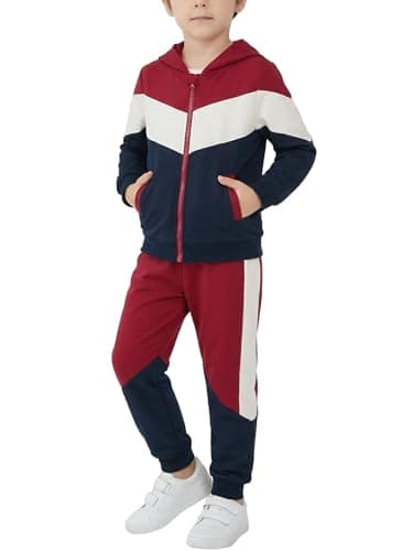 Image of Valcatch Kids Boys Girls Tracksuits Set Colour Blocked 2 Piece Jogging Suit Zip up Hoodie Jacket Top and Jogger Sweatpants Casual Wear Activewear for Running School Football 2 3 4 5 6 7 8 9 Years