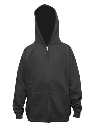 Image of D&H CLOTHING UK Kids Boys Girls Black Childrens Zip Up Hoodie Zipper Hoodie Unisex Zipper Fleece Jacket PE School 280 GSM Sweatshirt Hoodie Top Sports Casual Wear Size 5 to 6 Years