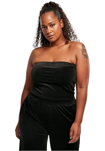 Image of Urban Classics Women's Ladies Short Velvet Tube Top T Shirt, Black, XXL UK