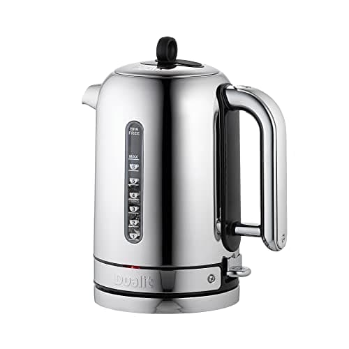 Image of Dualit Classic Kettle | Polished Stainless Steel with Black Trim | Quiet boiling kettle | 90 Second Boil Time | 1.7 L Capacity, 3 kW | 72815