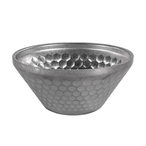 Image of Glewi Retro 304 Stainless Steel Hammered Bowl, Double Layer Thickened V Shape Rim for Dessert Shaved Ice, Easy Clean Silver Tableware 12cm(14cm)