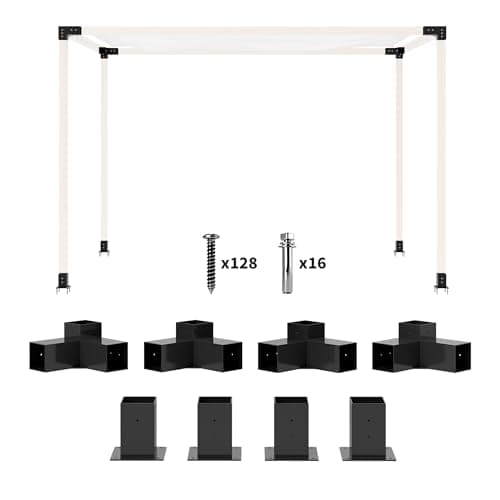 Image of Outsunny Pergola Kit, DIY Pergola Brackets with 3-Way Pergola Corner Brackets and Post Base for 4" x 4" (Actual 3.6" x 3.6") Lumber, 8 PCS Includes Screws