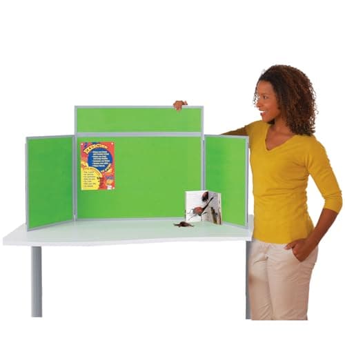 Image of Wonderwall Tabletop Exhibition Folding 3 Panel Display Kit, Landscape, Lightweight, Grass Green Pinboard, PVC Frame, Clip-on Header & Storage Bag, for Office, School, Exhibition, Info Hubs
