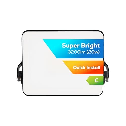 Image of TCP 20W LED Security Floodlight, Outdoor, Bright 3200lm, Cool White 4000K, IP65 Waterproof, Easy Install Long Adjustable Bracket, Easy Push Connector Enery Class C No Plug Garage Garden