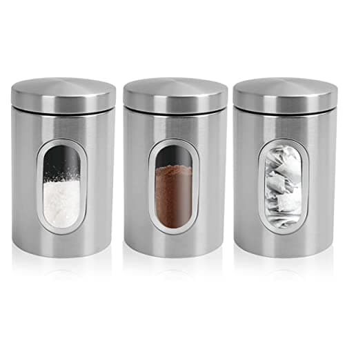Image of 1ABOVE 3 PC Kitchen Storage Canisters | Stainless Steel Containers with Secure Lids | Viewing Window | Storage Tin for Tea, Coffee Sugar, Nuts, Cereal