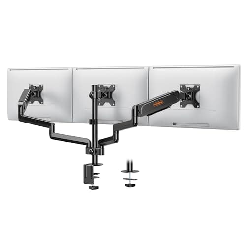 Image of VonHaus Triple Monitor Stand for 13-27" Screens, Three Screen Mount with Clamp & Gas Spring Arms, Height Adjustable Easy Assemble Stand with Full Tilt, Rotation & Swivel, VESA: 75x75 & 100x100mm