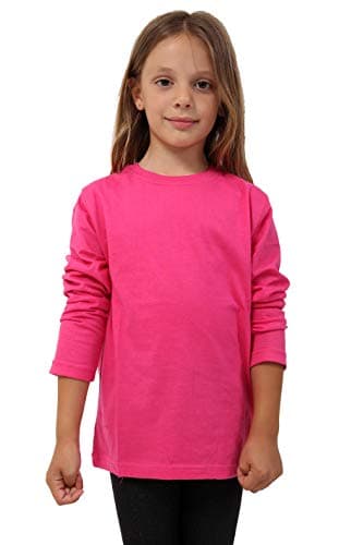 Image of GW CLASSY OUTFIT Kids Girls Boys Plain Long Sleeve Crew T-Shirts Basic Top School Kids T-Shirt Tops Crew Neck Uniform Jumper UK Size (Cerise Pink, 13-14 Years)