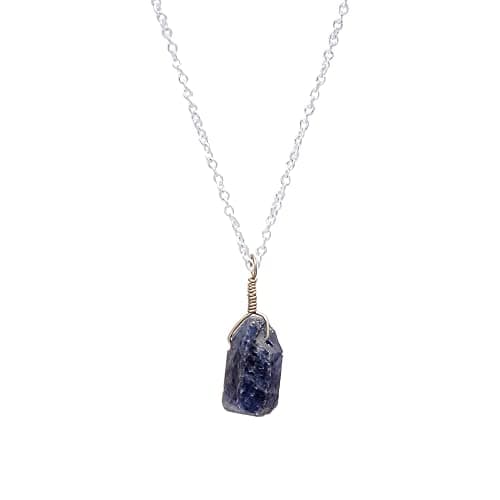 Image of GEMKORA Real Blue-Sapphire Raw Crystal Pendant Necklace, Natural Gemstone, Birthstone, Rough Crystal, Healing Stone, Gift for Women, Jewellery 18 inch