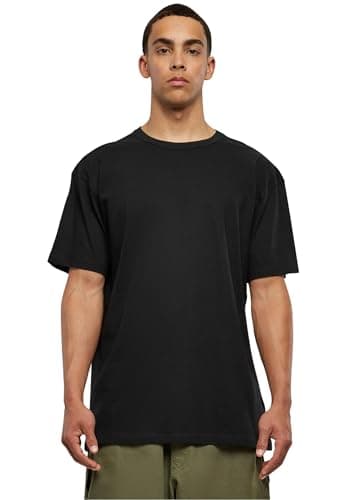 Image of URBAN CLASSICS Men's Oversized Tee Shirt, Long Oversized T-Shirt with Round Neckline & Dropped Shoulders, Men's Basic Plain T-Shirt, 100% Cotton Tall Tee, Colour: Black, Size: X-Large