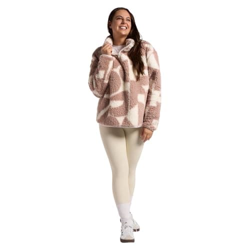 Image of OHS Fleece Jacket Women Half Zip, Geometric Teddy Fleece Jacket Soft Cosy Warm Winter Clothing Women's Jackets Sweatshirt Women's Jumpers Long Sleeve Ladies Jackets Top for Outdoor, Beige - S/M