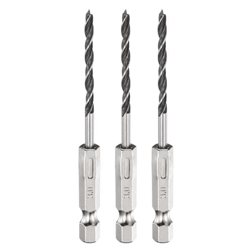 Image of sourcing map 3pcs Brad Point Drill Bit 3mm (3/25") Dia Bearing Steel 1/4" Hex Shank Wood Drill Bits 1.26" Working Length Spiral Twist Drilling Tool for Woodworking Softwood Plywood Plastic