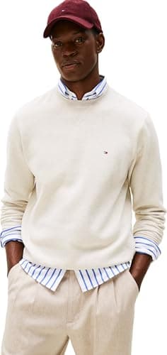 Image of Tommy Hilfiger Men’s Seasonal Fleece Round Neck Sweatshirt, Beige (Heathered Oatmilk), XXL