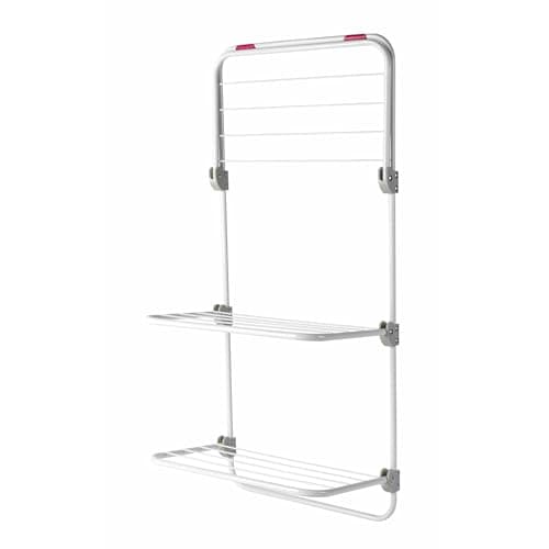 Image of Kleeneze KL081674EU7 Over Door Clothes Airer - Indoor Laundry Drying Rack, 7m Drying Space Over 3 Tiers, Adjustable Shelves, Foldable Space Saving Storage, Foam Lined Hooks For Balconies & Doors