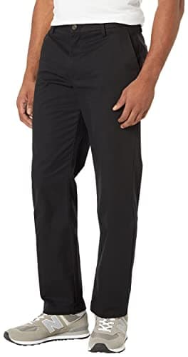 Image of Amazon Essentials Men's Straight Fit Wrinkle-Resistant Flat-Front Casual Chino Trousers, Black (True Black), 38W / 28L