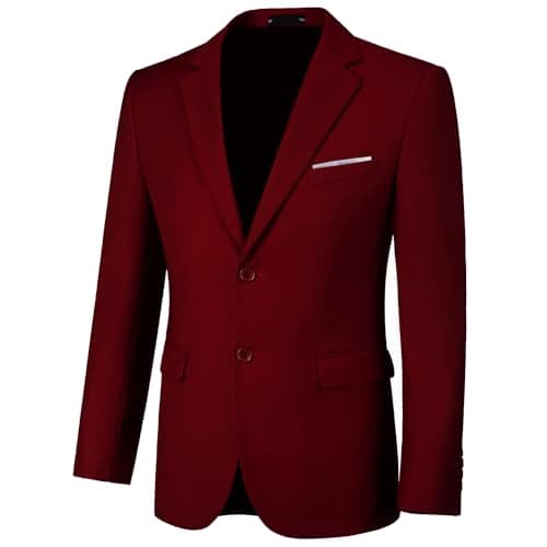 Image of Blazer for Men Casual Mens Suit Jacket Slim Fit Men's Suit Outfit Notch Lapel Men's Sport Coats & Blazers, Burgundy, 5XL