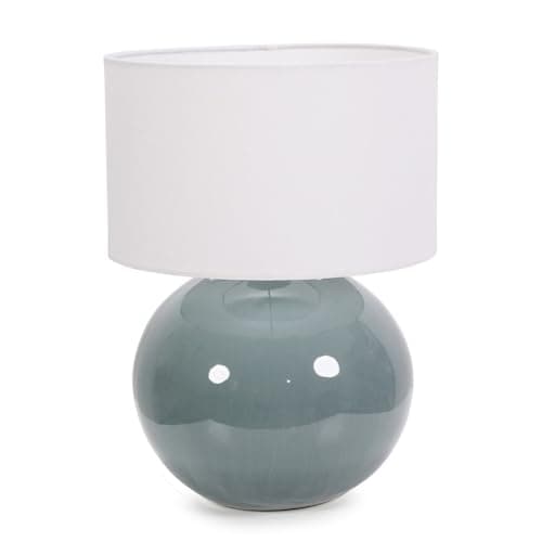 Image of ValueLights | Eucalyptus Ceramic Table Lamp with White Fabric Drum Lampshade Living Room Bedside Light | Table Lamps, Home Décor & Improvement Essential | Included LED Bulb